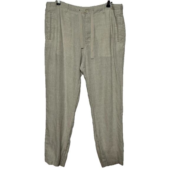 Perry Ellis Pants Mens Measures 39X31 Linen Beige Button Fly Drawstring Beachy - Picture 1 of 7